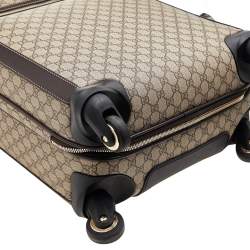 Pre Owned Gucci Beige/Ebony GG Supreme Canvas And Leather Medium Four Wheel Carry-On Suitcase