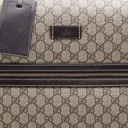 Pre Owned Gucci Beige/Ebony GG Supreme Canvas And Leather Medium Four Wheel Carry-On Suitcase