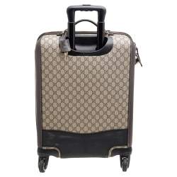 Pre Owned Gucci Beige/Ebony GG Supreme Canvas And Leather Medium Four Wheel Carry-On Suitcase