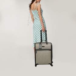Pre Owned Gucci Beige/Ebony GG Supreme Canvas And Leather Medium Four Wheel Carry-On Suitcase