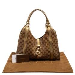 Pre Owned حقيبة كتف غوتشي جوي جلد وكانفاس جي جي كريستال بيج/ذهبي متوسطة