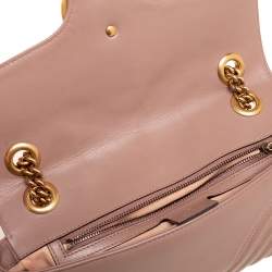 Pre Owned Gucci Beige Matelassé Leather Small GG Marmont Shoulder Bag