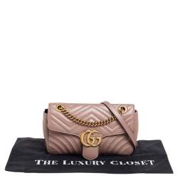Pre Owned Gucci Beige Matelassé Leather Small GG Marmont Shoulder Bag