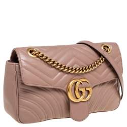 Pre Owned Gucci Beige Matelassé Leather Small GG Marmont Shoulder Bag