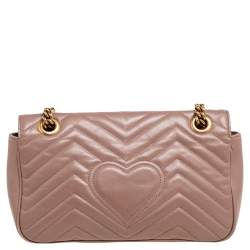 Pre Owned Gucci Beige Matelassé Leather Small GG Marmont Shoulder Bag
