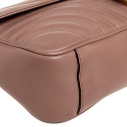 Pre Owned Gucci Beige Matelassé Leather Small GG Marmont Shoulder Bag