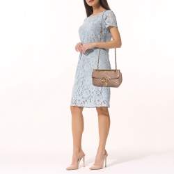 Pre Owned Gucci Beige Matelassé Leather Small GG Marmont Shoulder Bag