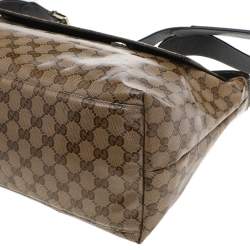 Pre Owned Gucci Beige/Brown GG Crystal Canvas And Leather Flap Messenger Bag