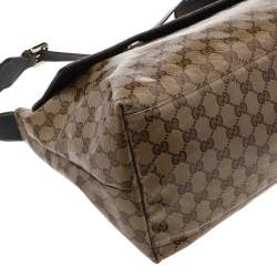 Pre Owned Gucci Beige/Brown GG Crystal Canvas And Leather Flap Messenger Bag