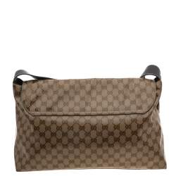 Pre Owned Gucci Beige/Brown GG Crystal Canvas And Leather Flap Messenger Bag