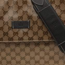 Pre Owned Gucci Beige/Brown GG Crystal Canvas And Leather Flap Messenger Bag