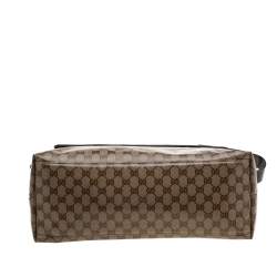 Pre Owned Gucci Beige/Brown GG Crystal Canvas And Leather Flap Messenger Bag