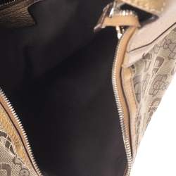Pre Owned Gucci Beige/Gold Horsebit Canvas And Leather Glam Hobo