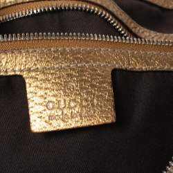 Pre Owned Gucci Beige/Gold Horsebit Canvas And Leather Glam Hobo