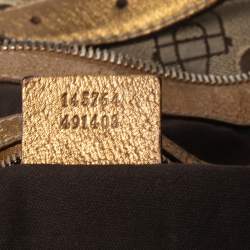 Pre Owned Gucci Beige/Gold Horsebit Canvas And Leather Glam Hobo