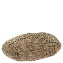 Pre Owned Gucci Beige/Gold Horsebit Canvas And Leather Glam Hobo