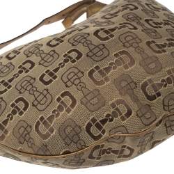 Pre Owned Gucci Beige/Gold Horsebit Canvas And Leather Glam Hobo