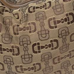 Pre Owned Gucci Beige/Gold Horsebit Canvas And Leather Glam Hobo