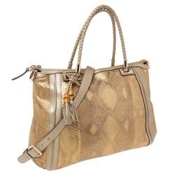مملوكة مسبقًا حقيبة يد توتس غوتشي بيلا جلد وجلد ثعبان بيج/ذهبي
