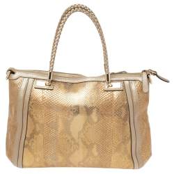 مملوكة مسبقًا حقيبة يد توتس غوتشي بيلا جلد وجلد ثعبان بيج/ذهبي