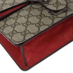 Pre Owned Gucci Red/Beige GG Supreme Canvas and Suede Mini Dionysus Shoulder Bag
