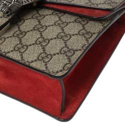 Pre Owned Gucci Red/Beige GG Supreme Canvas and Suede Mini Dionysus Shoulder Bag