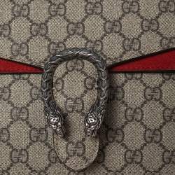 Pre Owned Gucci Red/Beige GG Supreme Canvas and Suede Mini Dionysus Shoulder Bag
