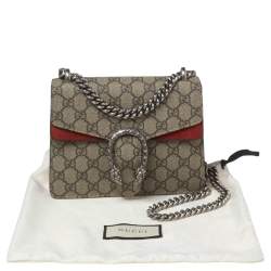Pre Owned Gucci Red/Beige GG Supreme Canvas and Suede Mini Dionysus Shoulder Bag