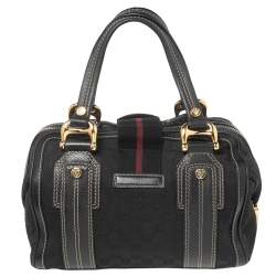 Pre Owned Gucci Black GG Canvas And Leather Medium Aviatrix Boston Bag