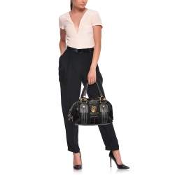 Pre Owned Gucci Black GG Canvas And Leather Medium Aviatrix Boston Bag