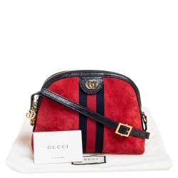 Pre Owned Gucci Red/Black Leather And Suede Small Ophidia Shoulder Bag