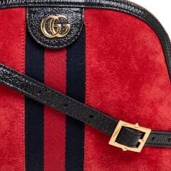 Pre Owned Gucci Red/Black Leather And Suede Small Ophidia Shoulder Bag