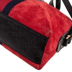 Pre Owned Gucci Red/Black Leather And Suede Small Ophidia Shoulder Bag