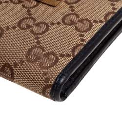 Pre Owned Gucci Beige/Black GG Canvas and Leather Web Flap French Wallet