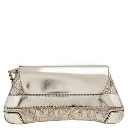 Pre Owned Gucci Metallic Gold Guccissima Leather Queen Bow Chain Clutch