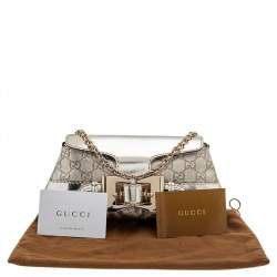 Pre Owned Gucci Metallic Gold Guccissima Leather Queen Bow Chain Clutch