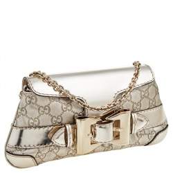 Pre Owned Gucci Metallic Gold Guccissima Leather Queen Bow Chain Clutch