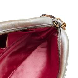 Pre Owned Gucci Metallic Silver Pearl Studded Matelassé Leather GG Marmont Shoulder Bag