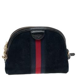 Pre Owned Gucci Black Leather And Suede Small Ophidia Dragon Embroidered Shoulder Bag