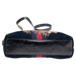 Pre Owned Gucci Black Leather And Suede Small Ophidia Dragon Embroidered Shoulder Bag