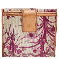 Gucci White/Pink Floral Print Canvas And Leather Compact Wallet