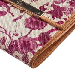 Gucci White/Pink Floral Print Canvas And Leather Compact Wallet