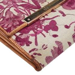 Gucci White/Pink Floral Print Canvas And Leather Compact Wallet