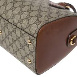Pre Owned Gucci Beige/Brown GG Supreme Canvas and Leather Boston Bag
