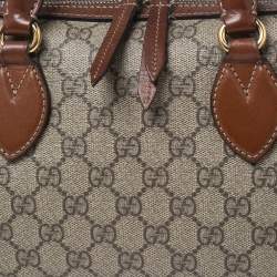 Pre Owned Gucci Beige/Brown GG Supreme Canvas and Leather Boston Bag