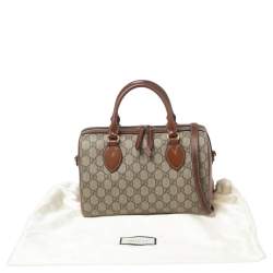 Pre Owned Gucci Beige/Brown GG Supreme Canvas and Leather Boston Bag