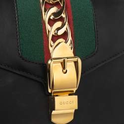 Pre Owned حقيبة كروس غوتشي سيلفي جلد أسود بنمط ويب بسلسلة صغيرة