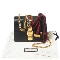 Pre Owned حقيبة كروس غوتشي سيلفي جلد أسود بنمط ويب بسلسلة صغيرة