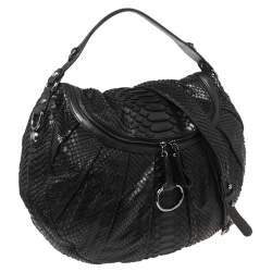 Pre Owned Gucci Black Python and Leather Medium Icon Bit Convertible Hobo