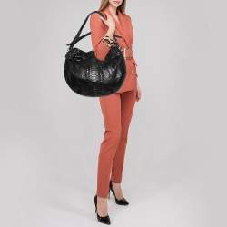 Pre Owned Gucci Black Python and Leather Medium Icon Bit Convertible Hobo